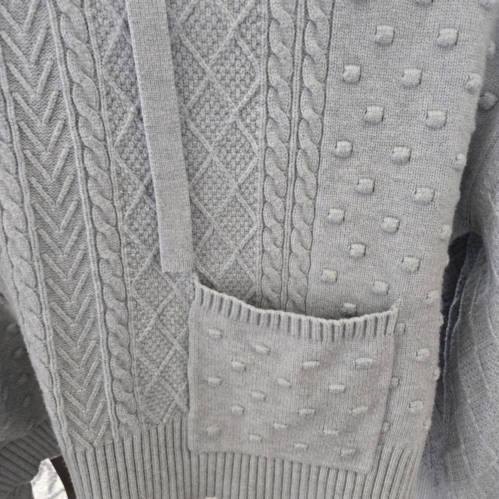 Lou & Grey LOFT Women's Sz L Oversized Cropped Cable Knit Chunky Sweater Hoodie - Picture 6 of 11